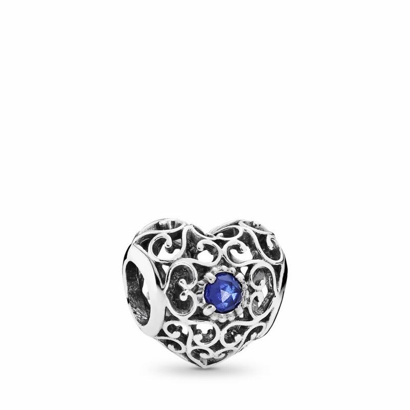 Pandora September Signature Heart Charm - Sterling Silver/Blue/Synthetic Sapphire - Canada | UO4819Y